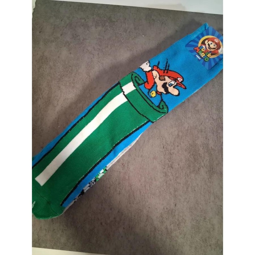 Nintendo Super Mario Bros Mens Crew Socks 2 Pack Blue Grey Size 10-13